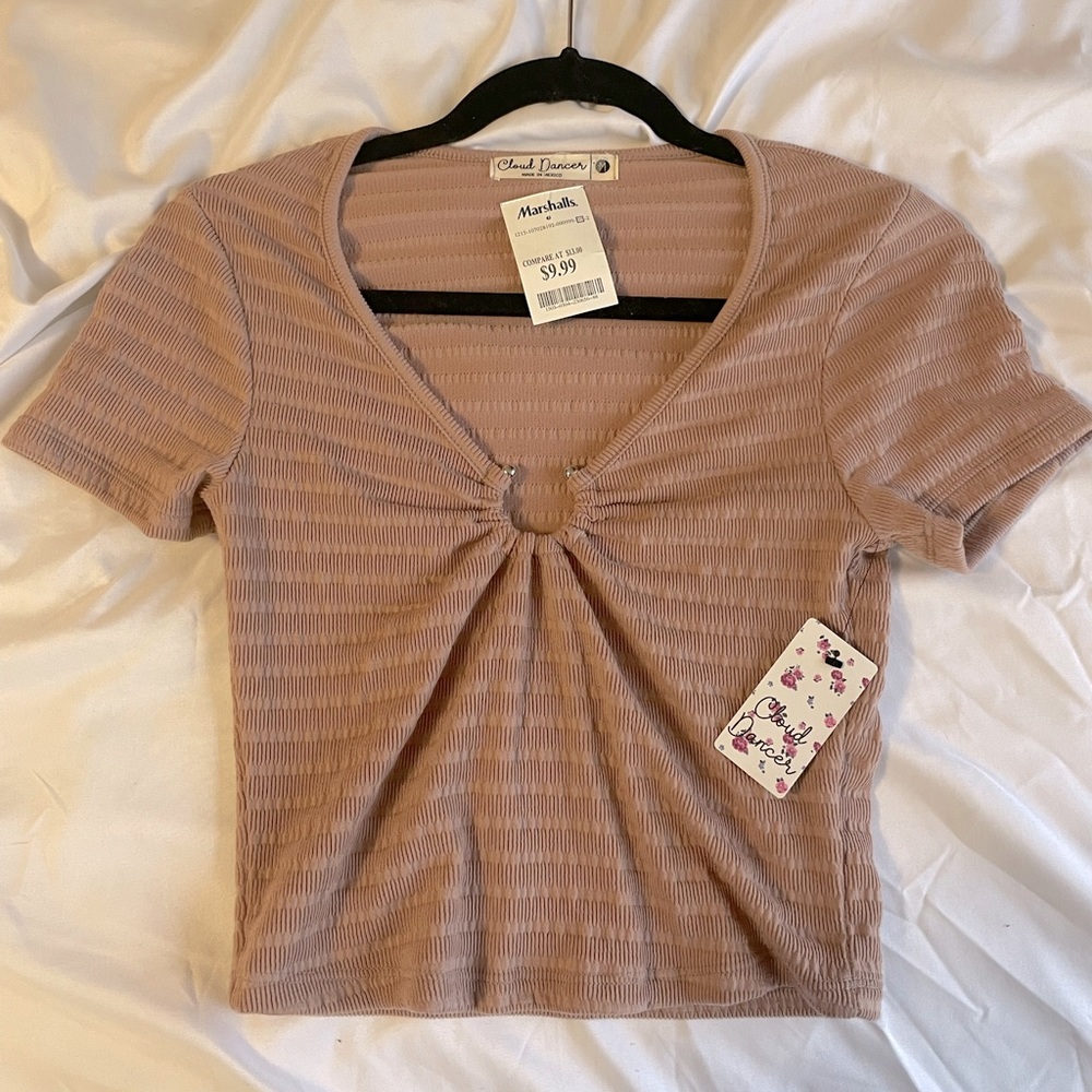 Beige/tan crop top with metal detailing